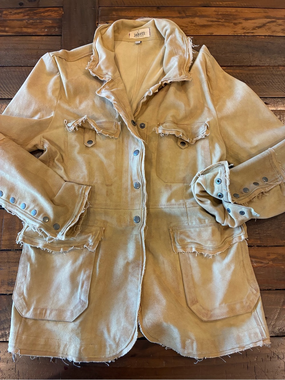 Jakett Distressed Tan Suede Utility Jacket